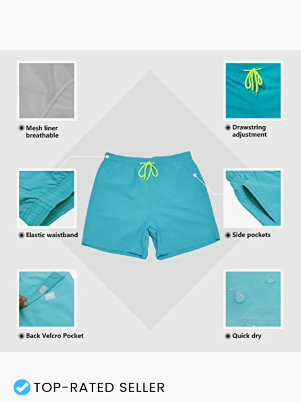 Men's Quick Dry Swim Trunks with Pockets Mesh Lining Adjustable Waist Beach